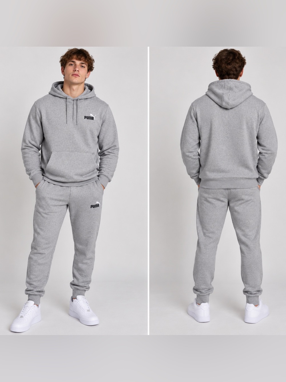 PUMA Essentials Gray Fleece Hoodie & Jogger Tracksuit Set – Men’s XL